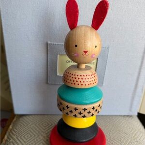 Petit Collage Wooden Stacking Bunny Toy - Red, Yellow, Blue Adorable